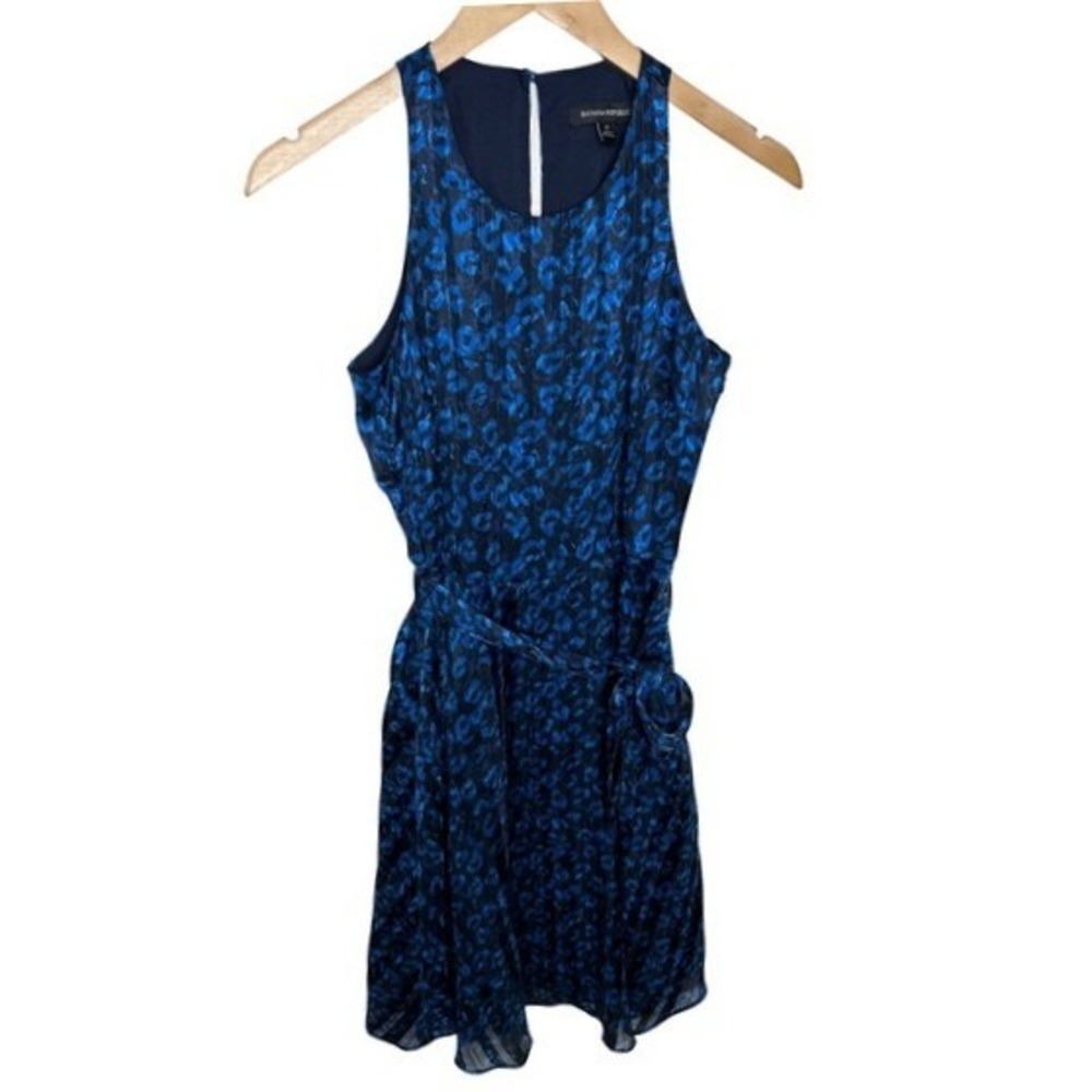 Banana Republic Animal Leopard Print Sleeveless Belted Dress size 0 Blue/Black